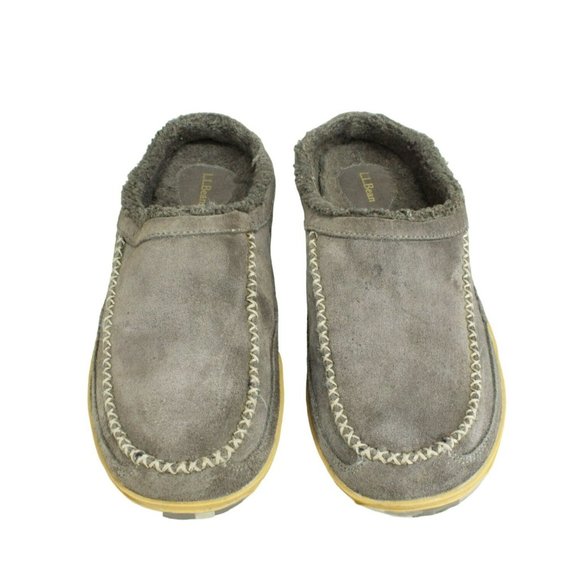 LL Bean Gray Suede Slip on Fleece Lined Nonslip Mountain Slipper Scuff Size 11 M - Picture 5 of 8